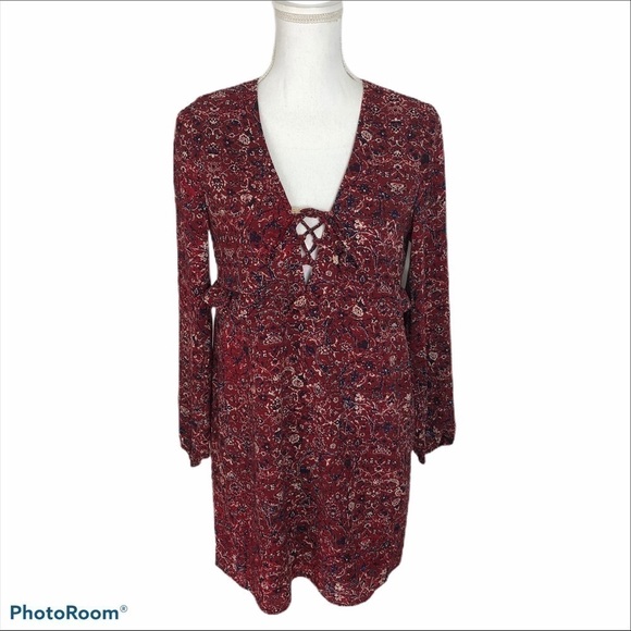 Tavik The Upside Red Floral Lace Up Dress NWT Small - Picture 2 of 13